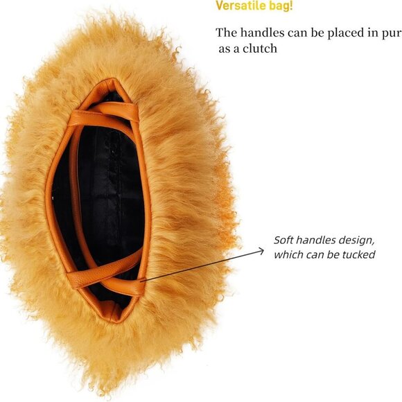 Women Luxury Real Lamb/Mongolian Flush Wool Fur With Genuine Leather Handles Han - Picture 7 of 7